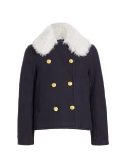 Rag & Bone Alfie Faux Shearling Collar Peacoat