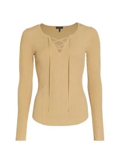 Rag & Bone Carrie Ribbed Lace-Up Sweater Khaki
